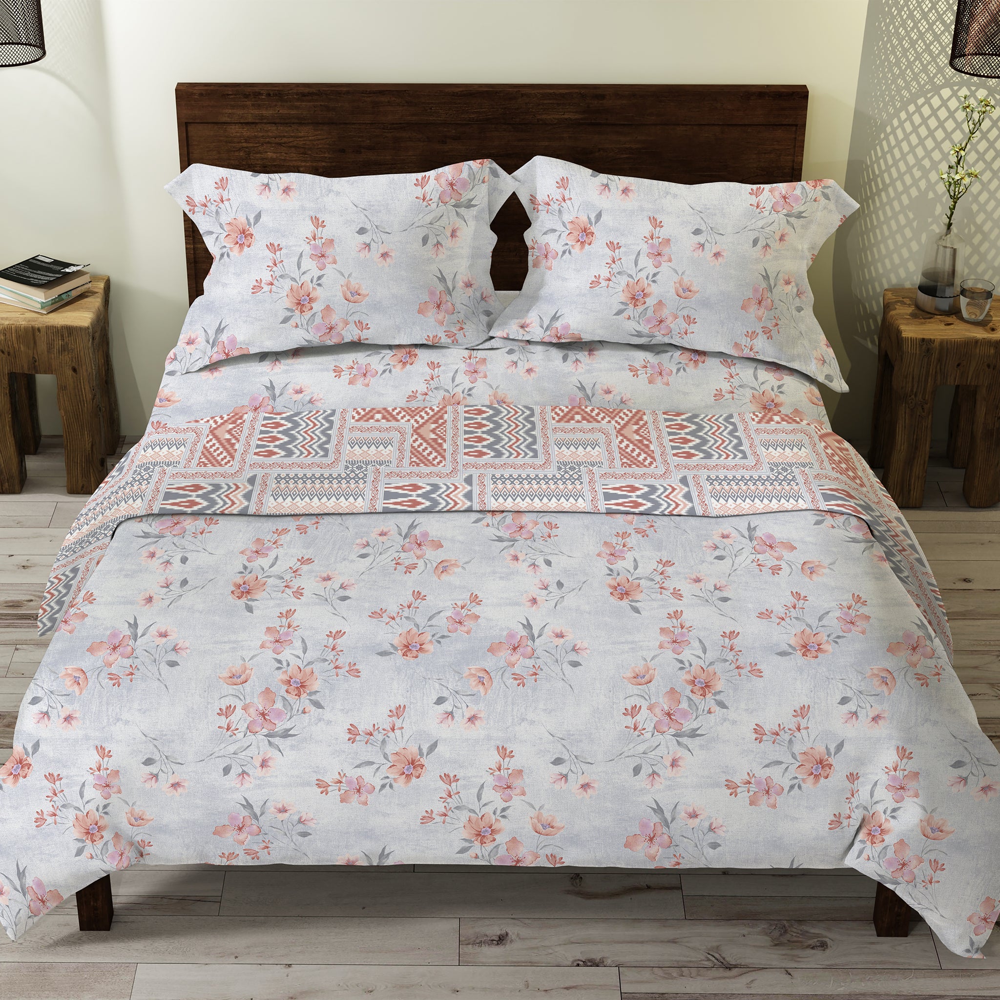 Innovation reversible cotton bedsheet set | Floral Print